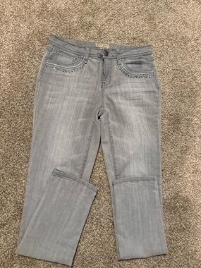 Earl Jeans Light Gray Straight Leg Jeans with Stud Accents